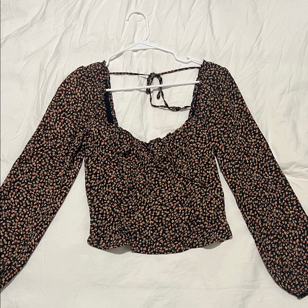 Abercrombie Floral Black and Pink Women's Top
